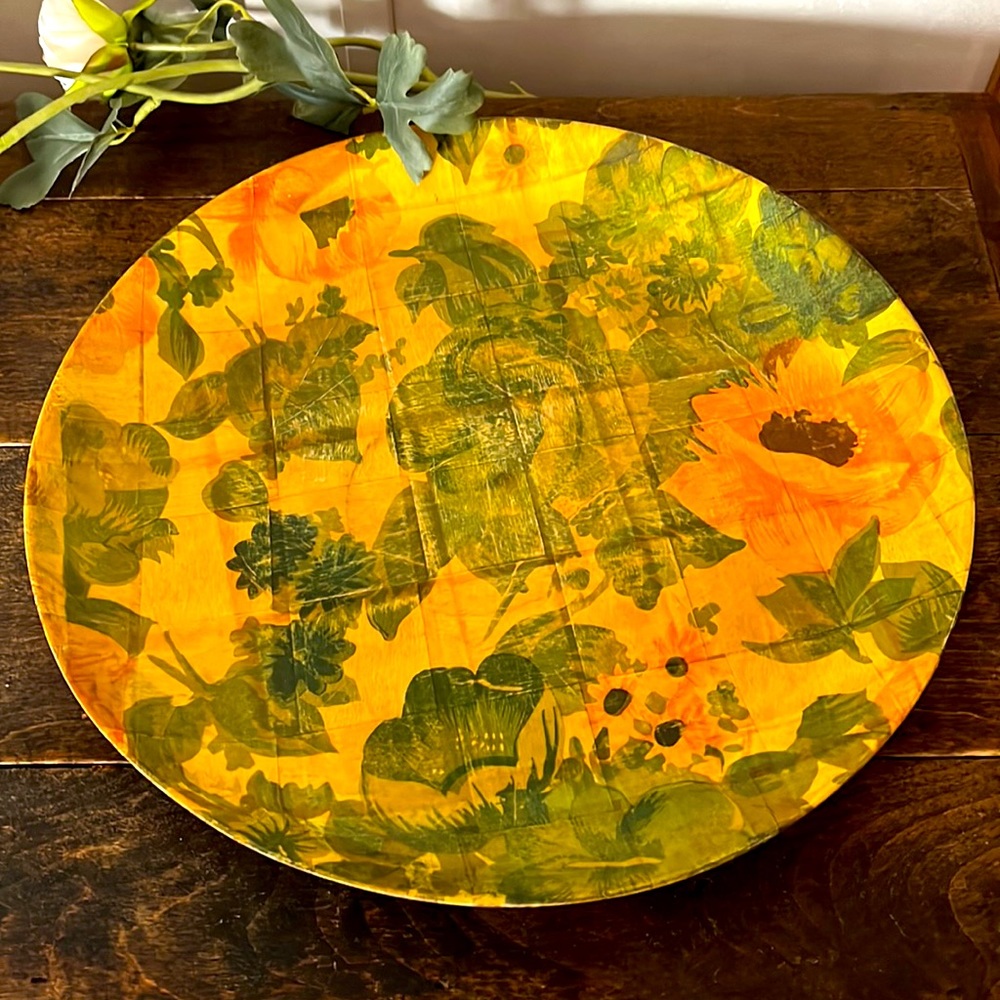 Large 13” Wooden Floral Serving Plate